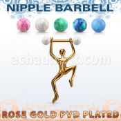 npttd13 barbell pezon acero 316l pvd oro rosa bolas 5mm opalo hombre colgando oro rosa al por mayor