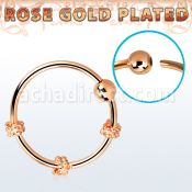 nr27rs aro nariz plata esterlina 925 oro rosa alambre espiral triple bola fija 2mm 10mm mayorista