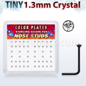 nsrb6xc caja display piercing nariz l plata 925 negro 0 6mm cristal redondo claro 1 25mm mayorista