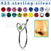 nvcl4 piercing nariz clip plata esterlina corazon alambre cristal centro distribuidor