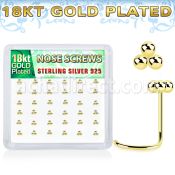 nwtsv36g 18k gold plated silver nose screws triple balls 36
