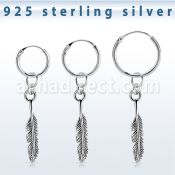 phod47 piercing helix aro liso plata esterlina colgante pluma plata
