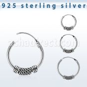 phoxf 925 silver balinese design black oxidized hoop earrings