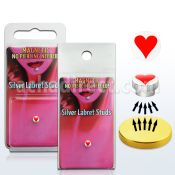pkml10 piercing labret falso magnetico plata 925 4mm logo corazon rojo bandeja magnetica dorada 1 pieza venta
