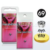 pkml2 piercing labret falso magnetico plata 925 4mm logo 69 fondo negro bandeja magnetica dorada 1 pieza distribuidor