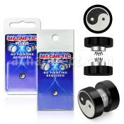 pkmp44 plug falso magnetico acero quirurgico anodizado negro logo ying yang 8mm 1 pieza al por mayor