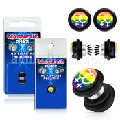 pkmp73 plug falso magnetico acrilico negro logo femenino doble sobre rayas arcoiris anillos goma 8mm 1 pieza distribuidor mayorista