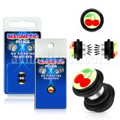 pkmp83 plug falso magnetico acrilico negro logo dobles cerezas anillos goma 8mm 1 pieza venta