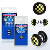 pkmp88 plug falso magnetico acrilico negro logo cuadros negros amarillos anillos goma 8mm 1 pieza venta