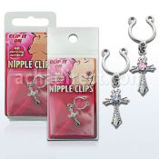 pknp19 surtido piercings falsos clips pezon falsos cruz zirconia redonda centro 1 pieza mayorista