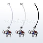 pnd467b piercing ombligo embarazada bolas 5mm acero colgante elefante cristal colores eeuu longitud 50mm mayorista