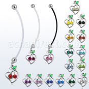pnd474 piercing ombligo embarazada bolas 5mm acero colgante cristal cerezas corazon longitud 50mm distribuidor mayorista