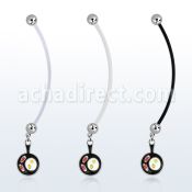 pnd646 piercing ombligo embarazada bolas 5mm acero colgante bacon huevos sarten negra longitud 50mm mayorista