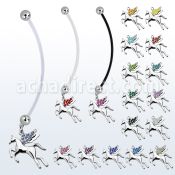 pnd675 piercing ombligo embarazada bolas 5mm acero colgante pegaso alas cristal longitud 50mm mayorista