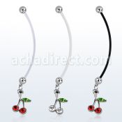 pndch10 piercing ombligo embarazada bolas 5mm acero colgante cereza cristal longitud 50mm venta