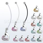 pndhrc5 piercing ombligo embarazada bolas 5mm acero colgante corazon doble cristal longitud 50mm mayorista