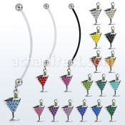 pndmar2 piercing ombligo embarazada bolas 5mm acero colgante cristal vaso martini longitud 50mm distribuidor
