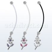 pndz178 piercing ombligo embarazada bolas 5mm acero colgante flor zirconia longitud 50mm mayorista
