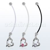 pndz362 piercing ombligo embarazada bolas 5mm acero colgante corazon zirconia longitud 50mm venta