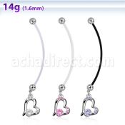 pndz362 piercing ombligo embarazada bolas 5mm acero colgante corazon zirconia longitud 50mm venta