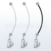 pndz373 piercing ombligo embarazada bolas 5mm acero colgante corazon doble zirconita redonda longitud 50mm al por mayor