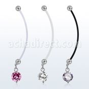 pndz383 piercing ombligo embarazada bolas 5mm acero colgante zirconia 10mm longitud 50mm mayorista