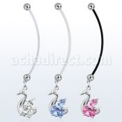 pndz89 piercing ombligo embarazada bolas 5mm acero colgante cisne elegante zirconita redonda longitud 50mm venta