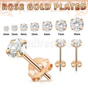 rprz one pair rose gold plated silver ear studs cz