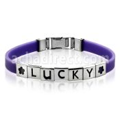 sbp brazalecete banda morada palabra lucky acero inoxidable brillo espejo distribuidor