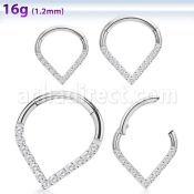 sgsh15 316l steel hinged segment ring round cz pear shape