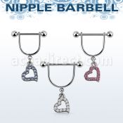 snpod16 barbell pezon estribo acero quirurgico bolas 5mm corazon cristal colgado al por mayor