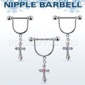 snpoz2 barbell pezon estribo acero quirurgico bolas 5mm cruz estilo vintage zirconita redonda centro mayorista