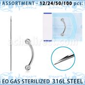 sset01 kit piercings profesional 100 bananas ceja acero quirurgico 316l bolas 3mm 100 agujas acero quirurgico esterilizadas distribuidor