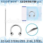 sset02 kit piercings profesional 100 barbell circular acero quirurgico 316l bolas 3mm 100 agujas acero quirurgico esterilizadas mayorista