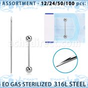 sset06 kit piercings profesional 100 barbells lengua acero quirurgico 316l bolas 6mm 100 agujas acero quirurgico esterilizadas distribuidor