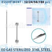 sset07 kit piercings profesional 100 barbells lengua acero quirurgico 316l bolas 5mm 100 agujas acero quirurgico esterilizadas mayorista
