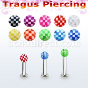 tlbckb3 labret tragus acero 316l base redonda 2 5mm tragus piercing 3mm uv checkered ball al por mayor