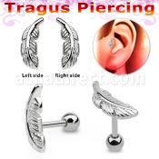trg2918 piercing tragus acero quirurgico pluma hacia izquierda derecha bola acero liso 3mm inferior distribuidor mayorista