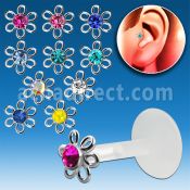 trgs5 piercing tragus bio flex alambra plata esterlina flor cristal centro mayorista