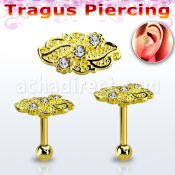 trgt40 piercing tragus acero 316l anodizado dorado hoja tres cristal la esta oro al por mayor