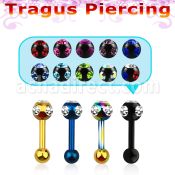 trgt9 barbell tragus acero quirurgico pvd bola multi joya 4mm bola acero liso 3mm inferior al por mayor