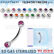 ublk486 eo gas sterilized piercing: titanium g23 eyebrow banana 3mm