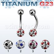 ubnfr6a piercing ombligo titanio g23 bola titanio 5mm bola 6mm multi cristal ferido puntos distribuidor