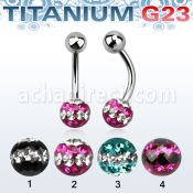 ubnfr6d piercing ombligo titanio g23 bola titanio 5mm bola multi cristal ferido 6mm triple linea distribuidor mayorista