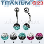 ubnfr6e piercing ombligo titanio g23 bola titanio 5mm bola 6mm multi cristal ferido colores mayorista