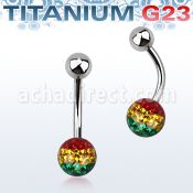ubnfr6r piercing ombligo titanio g23 bola titanio 5mm bola multi cristal ferido 6mm rayas color rasta al por mayor