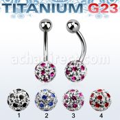 ubnfr8a piercing ombligo titanio g23 bola titanio 5mm bola 8mm multi cristal ferido puntos distribuidor mayorista