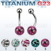 ubnfr8c piercing ombligo titanio g23 bola 5mm bola 8mm multi cristal ferido rayas cebra al por mayor