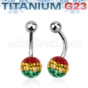 ubnfr8r piercing ombligo titanio g23 bola titanio 5mm bola 8mm multi cristal ferido rayas color rasta distribuidor