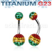 ubnfrgr piercing ombligo titanio g23 bolas multi cristal ferido 5mm 8mm rayas color rasta venta